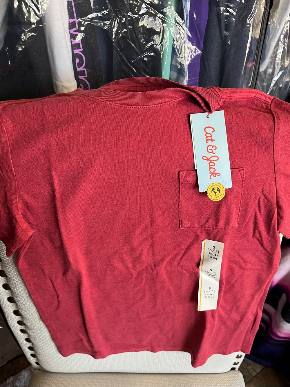 Cat & Jack Red Pocket Short Sleeve Tee